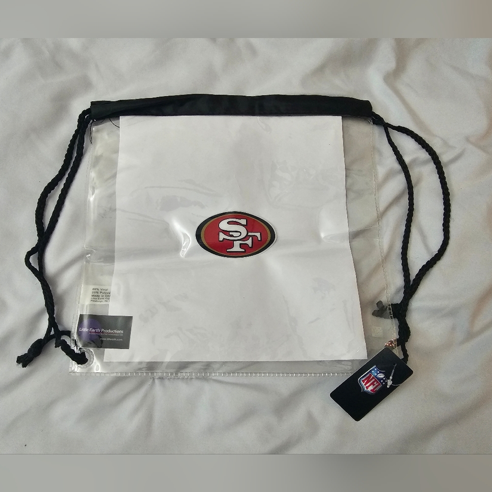 NFL 49ers clear plastic drawstring tote backpack